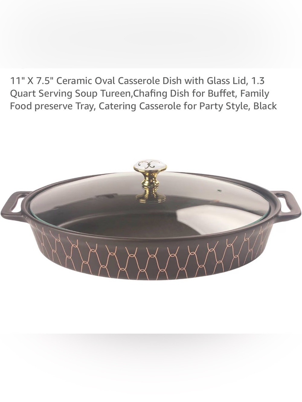 Ceramic Oval Casserole Dish with Glass Lid - Black